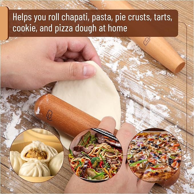 BAMBOO LAND- French Rolling Pin Set, 2 pcs, 16" & 8" Natural Wood | Rolling Pins for Baking Pastry, Dough, Bread, Cookie, Pizza, Kitchen Essentials