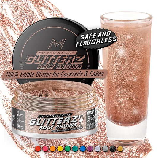 MONÉGASQUE Brown Edible Glitter for Drinks 10g – Edible Glitter for Cakes & Cocktails – Brown Sprinkles for Food & Cake Decorating – Drink Shimmer Powder Spray Dust for Cocktail Decorations