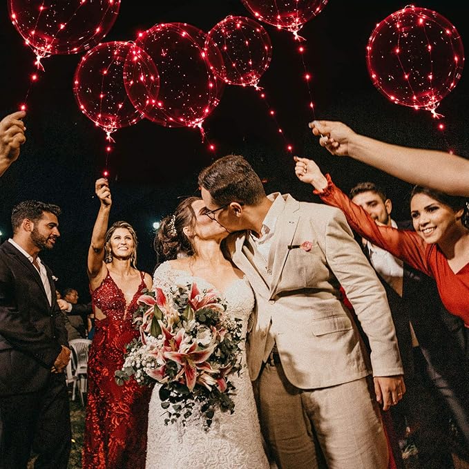 Weewooday Lighted up Balloons, 7 Packs 20 Inch Valentines Bobo Balloons with 10ft LED String Lights for Valentines Day Wedding Christmas Birthday Decoration(Red)
