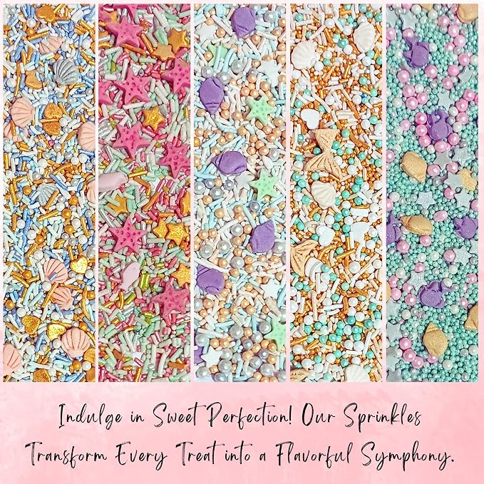 Confect Under the Sea Sprinkle Mix Set – Sea Shell, Star Fish, Mermaid & Sea fishes Edible Decorations in Ocean-Inspired Colors - 5 Assorted Pastel Sprinkle Blends for Cake, Cupcake & Cookie Decorating -Vegan, Gluten-Free, Nut-Free, Soy-Free, Dairy-Fre...