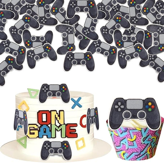 60 PCS Edible Video Game Controllers Cupcake Toppers Wafer Paper Game On Controllers Cake Decorations Edible GamePad Cupcake Picks for Baby Shower Kids Boys Girls Gamer Birthday Party Supplies