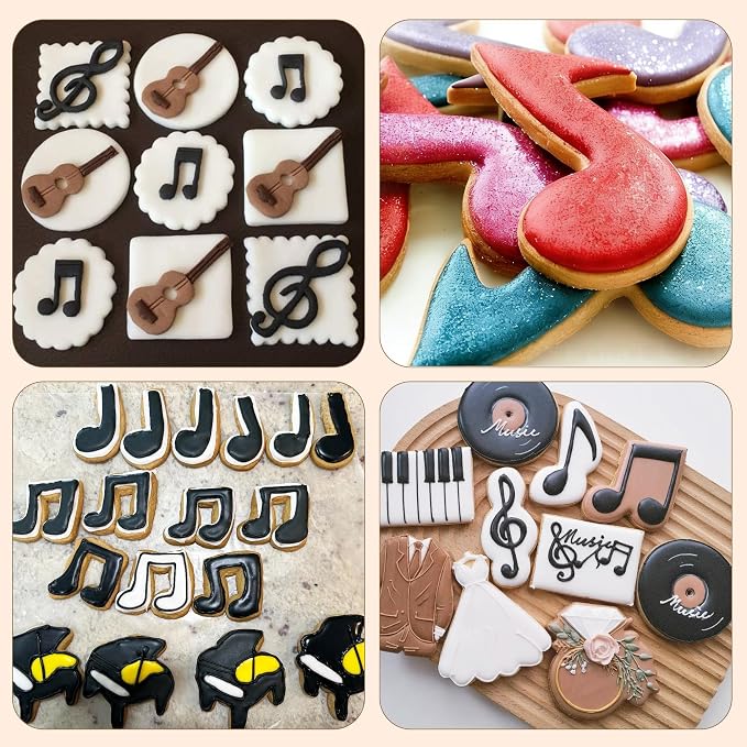 Music-Themed Cookie Cutter Set - 12Pcs Mini Cookie Cutters Variety Pack with Dough Scraper, Stainless Steel Cookie Mold for Biscuits, Fondant, Sandwiches and Pancakes