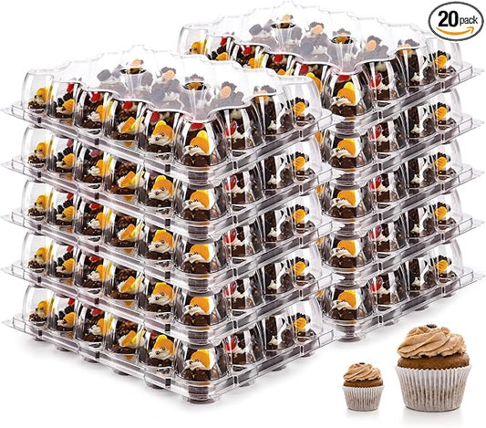 NPLUX 24 Count Mini Cupcake Containers 20 Pack Cupcake Holder with Detachable Tall Dome Lids Mini Plastic Stackable Cupcake Boxes for 480Cupcakes, BPA Free
