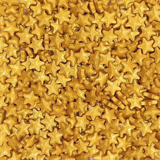 Dynastang 10mm Gold Stars Sprinkles Edible Stars Cake Decorating Stars Cake Decorations Cupcake Toppers Cookie Decorating Perfect for Cakes, Cupcakes, Desserts Toppings 3OZ