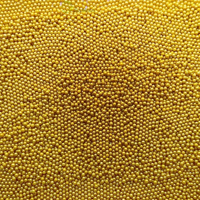 SE Si&Moos Nonpareil Sprinkles, 2mm Gold Mini Edible Pearls Gold Sprinkles for Cake Decorating Christmas Cookie Decorations Wedding Baby Shower Party Christmas Holiday Supplies 3.5 OZ