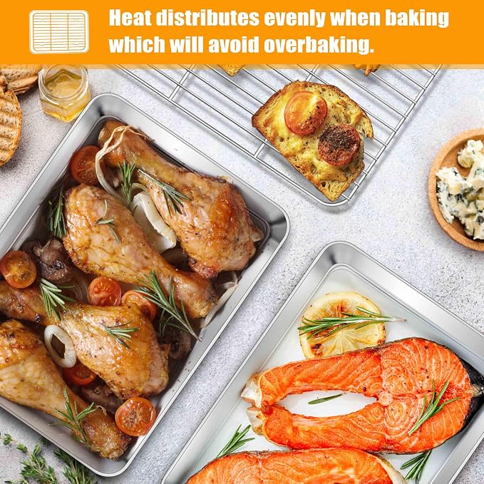 Homikit 9x7 Inches Baking Sheet with Wire Rack Set (2 Pans + 2 Racks) | Stainless Steel Mini Baking Pans with Cooling Racks, Small Metal Cookie Bacon Toaster Oven Tray for Baking, Dishwasher Safe