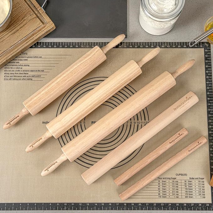 Restaurantware Wood Rolling Pin 10 Count 12 Inches Beech Wood Baking Tool, Dough Roller Handle-Less Pastry Rolling Pin Dowel Design Beige for Professional or Home Bakers