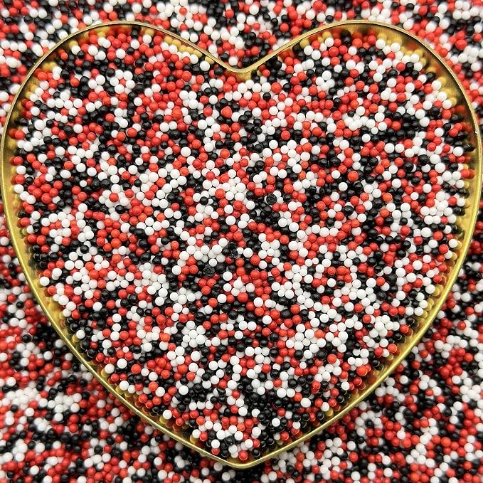 CandiJumpin 2mm Red White and Black Edible Pearls, Halloween Nonpareils Red and Black Sprinkles Small Pearl Sprinkles for Cake Decorating Mini Sugar Pearls for Baking Baby Shower Party Halloween Christmas Supplies 3 OZ