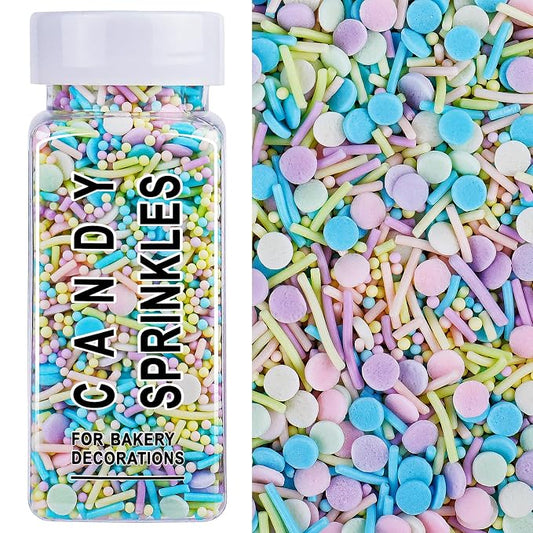 Pastel Sprinkles for Cake Decorating, 4.6oz Ice Cream Sprinkles 3-Mix Nonpareils Confetti Jimmies for Cupcakes Ice Cream Dessert