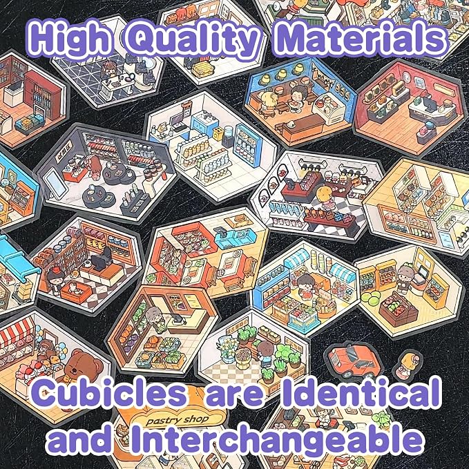 10 Sets Big Size DIY 3D Sticker Scene Collection Book Isometric Miniature Cozy Room Sticker Book for Kids Adults Large Cute Make Your Own House Stickers for Gifts Paint by Sticker with Tweezer (City)