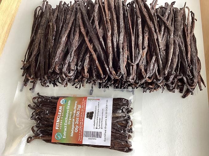 2oz Madagascar Organic Vanilla Beans Extract Exclusive Grade B. Certified USDA Organic | Weight - 2 Ounces (1/8 Lb) by FITNCLEAN VANILLA Bulk Dry Whole NON-GMO Pods