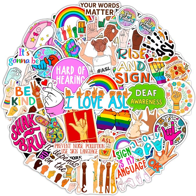 100Pcs Sign Language Stickers for Water Bottle, Laptop - ASL Stickers, Decorations - American Sign Language Gift for Women & Men