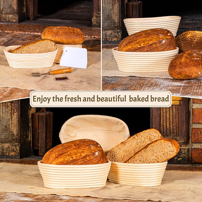 CRISS ELITE 11" Oval Banneton Proofing Basket Set of 2 - Sourdough Starter Kit with Bread Lame, Danish Whisk, Metal & Bowl Scrapers, Cleaning Brush - Professional Artisan Baker Gift Set
