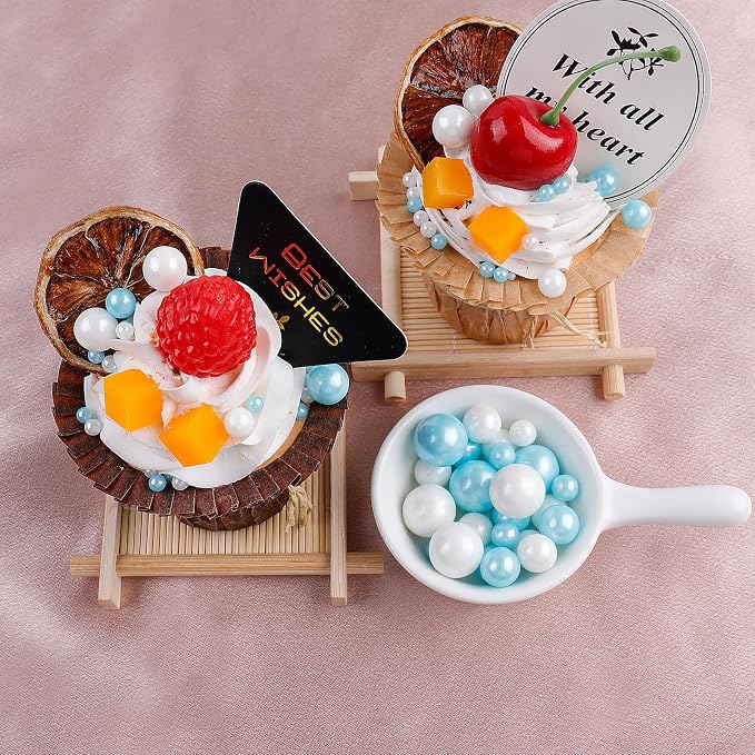 Blue White Pearl Sprinkles for Cake Decorating, 6 Sizes Mix 4.6 oz Edible Pearls Sugar Cake Sprinkles for Ice Cream Baking Cupcake Cookies Dessert