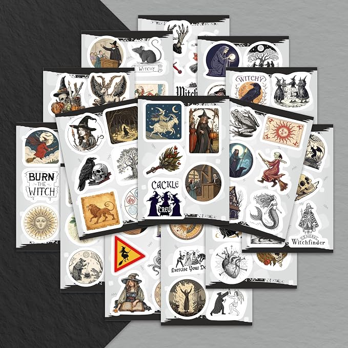 100Pcs Medieval Witch Stickers, Witchy Decals for Water Bottles - Goblincore, Magical, Dark Fantasy & Occult Stickers - Witch Party Decorations & Favors, Witchy Stuff & Gifts