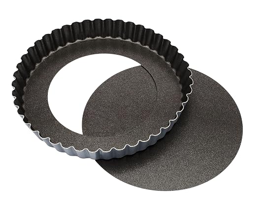 Matfer Bourgeat Exopan Steel Tart Mold with Removable Bottom, Nonstick, Fluted, 11"