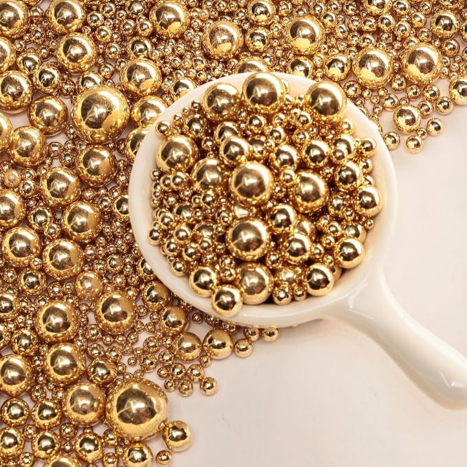 Edible Pearl Sprinkles, Golden, 26 Colors Mixed Size | Gluten Free, Food Grade, For Cakes, Cupcakes, Cookies, Donuts & Ice Cream, Wedding & Valentine's Day Decoration