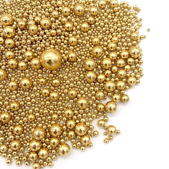 Weraru Edible Bright Gold Pearl Sugar Sprinkles Candy Mixing Size Baking Edible Cake Decorations Cupcake Toppers Cookie Decorating Celebrations Wedding Shower Party Chirstmas Supplies 120g/ 4.2oz