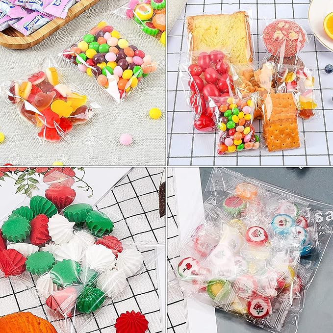SUREHOME Cookie Bags Cellophane Clear Individual Treat for Cookies, 5x6 Inch Gift Giving Packaging, 100PCS Plastic Self Adhesive Wrappers Candy Bag