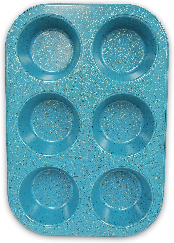 casaWare Toaster Oven 6 Cup Muffin Pan NonStick Ceramic Coated (Blue Granite)