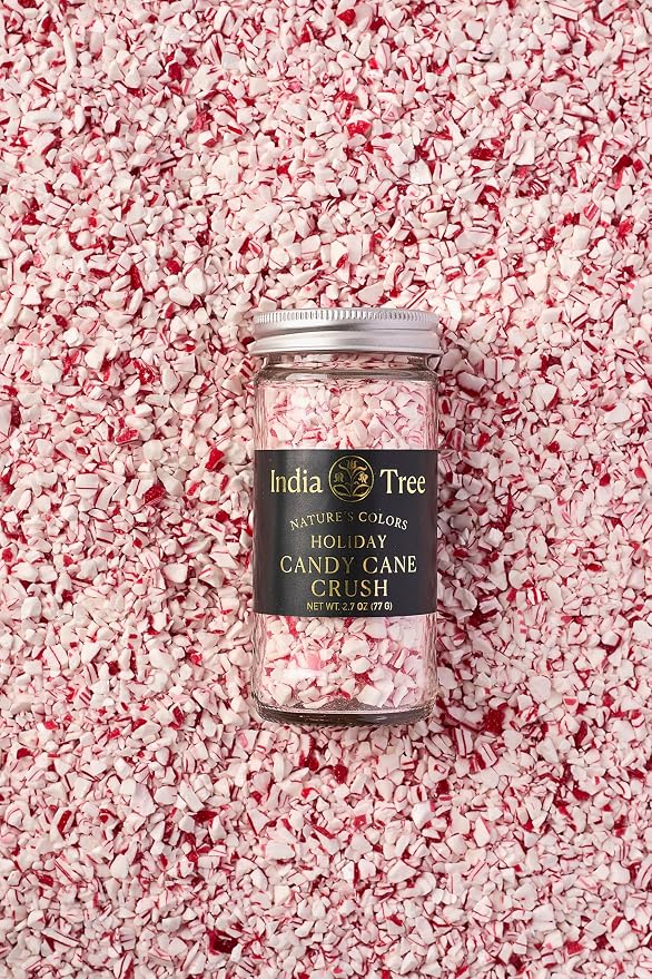 India Tree Nature’s Colors Cake Decorations Candy Cane Crush Sprinkles in Glass Jar, Plant-Based Food Coloring, Non-GMO, No Artificial Dyes, Baking and Dessert Topping, 2.7 oz