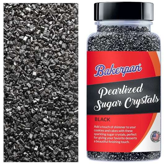 Bakerpan Black Pearlized Sugar Sprinkles for Baking - 5 oz Coarse Sparkling Decorating Sugar Crystals for Baking Topping, Cookies, Cupcakes & Cake Pops | Made in USA