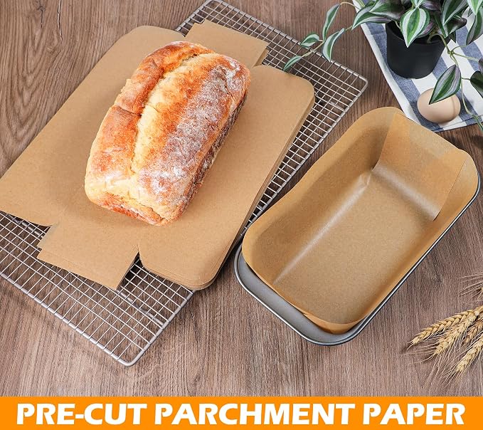 Webake Pre-Cut Unbleached Parchment Paper Loaf Pan Liners, Non-Stick Baking Paper for 8.5 x 4.5, 9 x 5 & 10 x 5 Inch Bread Pans, Fits 1lb, 1.5 lb & 2 lb Loaves, 100pcs