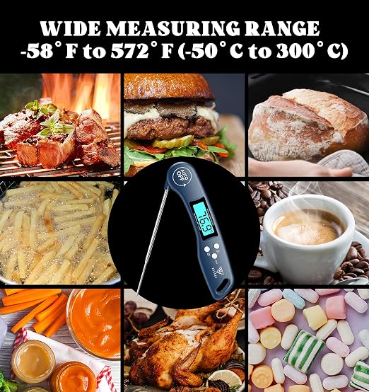DOQAUS Digital Meat Thermometer, Instant Read Food Thermometer for Cooking with Backlit & Auto-Rotating Display, 4.6” Probe for Grilling, Baking, and Perfect BBQ - Blue