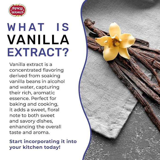 Spicy World Pure Vanilla Extract 8oz - 100% Real Vanilla Extract - Made from Grade B Vanilla Beans - For Cooking, Drinks & Desserts - 100% Vegan, Sugar Free & Kosher - Non-GMO & Gluten-Free - Glass Bottle (8 Ounce Bottle)