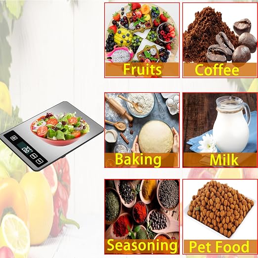 33lb/15kg Digital Kitchen Scale, Food Scale, High Capacity Weight Grams and Ounces for Baking Cooking and Meal Prep, 6 Units with Tare Function, LCD Display, Type-C Charging USB Rechargeable