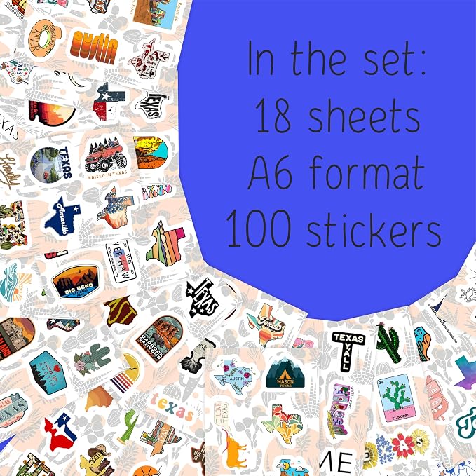 100Pcs Texas Stickers for Water Bottle and Laptop - Texas Party Supplies & Decorations, Austin and Houston Stickers Waterproof Vinyl Decals, Gifts for Women & Men