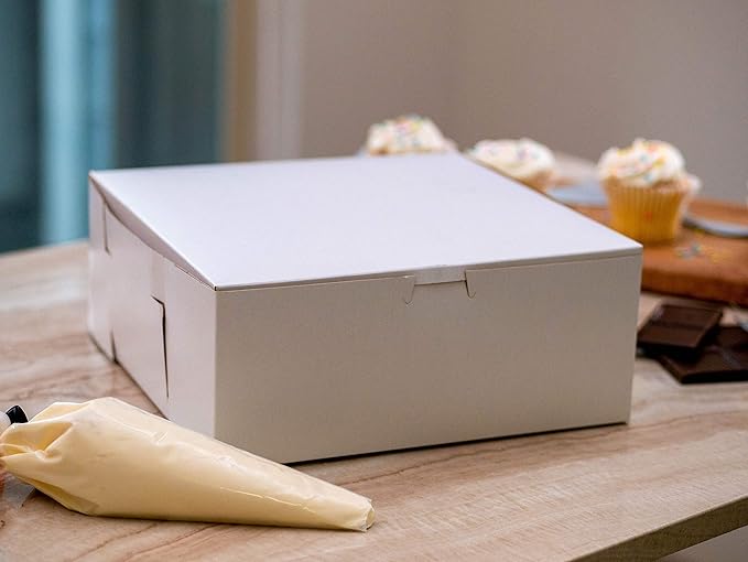 SCT 0985 Premium Clay Coated Kraft Paperboard White Non-Window Lock Corner Bakery Box, 12" Length x 12" Width x 4" Height (Case of 100)