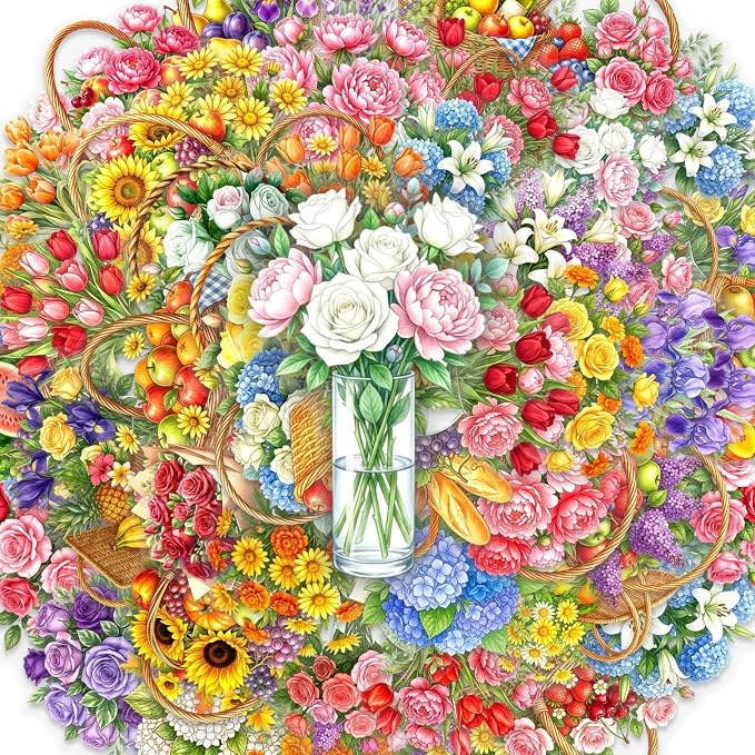 50 pcs Watercolor Flower Fruit Basket Clear PET Stickers, Colorful Rose Sunflower Floral Food Transparent Die-Cut Decals, Waterproof Stickers for Journal Scrapbook Planner Cottage DIY Decor