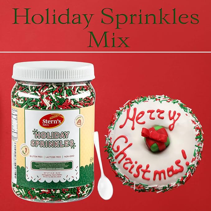 Christmas Sprinkles | Holiday Sprinkles for Baking & Cake Decorating 1.5 LB | Dairy Free & Nut Free | Stern’s Bakery