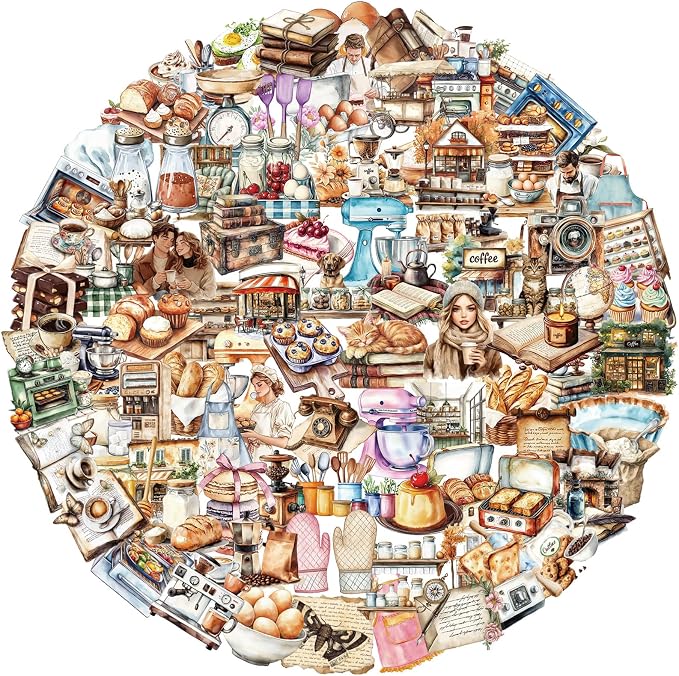 100Pcs Vintage Aesthetic Stickers for Kindle, Coffee&Bakery Aesthetic Self-Adhesive Scrapbooking Stickers Supplies Journal Stuffers for Adult Card Making Letters DIY (Vintage)