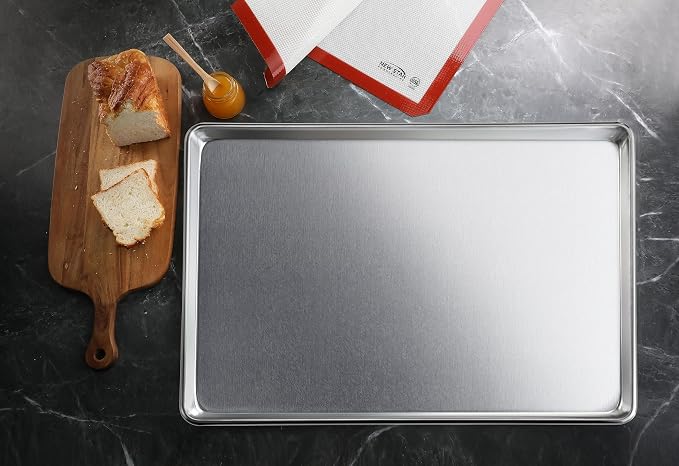 New Star Foodservice 36688 Commercial-Grade 12-Gauge Aluminum Open Bead Sheet Pan/Bun Pan, 18" L x 26" W x 1" H (Full Size) | Measure Oven (Recommended)