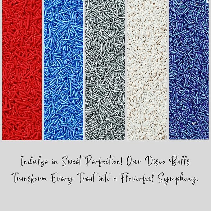 Confect Edible Christmas Sprinkles | Assorted Pack of 5 Mix Patriotic Red, White, Blue & Silver Jimmies | Sprinkles For Cake & Cupcake Decorations | Vegan, Gluten-Free, Soy-Free, Dairy-Free, Palm Oil-Free- 5 Oz
