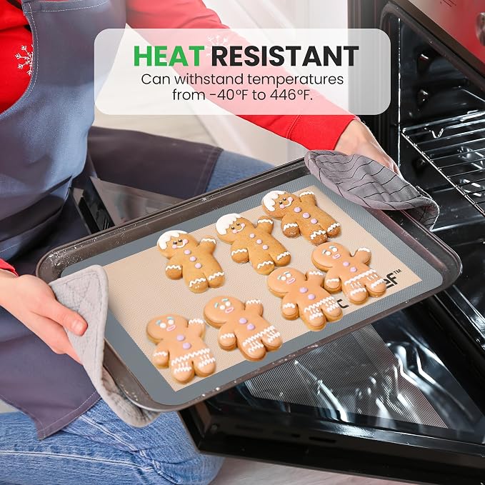 Nutrichef Silicone Baking Mats - 2 Non-stick Food-Grade Silicone Mats - Perfect for Full Baking Pans 24.4 x 16.5 IN - Oven-safe Up to 480 Degrees F - Suitable for Ovens, Freezers, & Dishwashers - Grey
