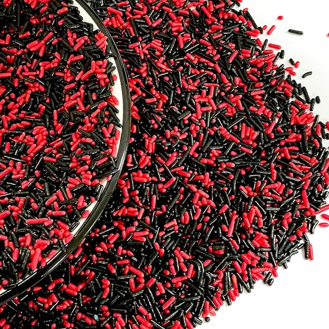 Homipooty Black and Red Soft Jimmies Sprinkles Edible Sprinkles Sugar Candy for Cake Decorating 78g/2.75oz Cookie Cupcake Topper Ice Cream and Dessert Decorating
