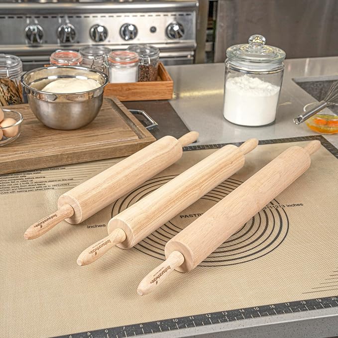 Restaurantware Wood Rolling Pin 1 Count 13 Inches Solid Wood Baking Tool, Ergonomic Dough Roller With Smooth Rotation, Beige Kitchen Pastry Tool for Professional Bakers