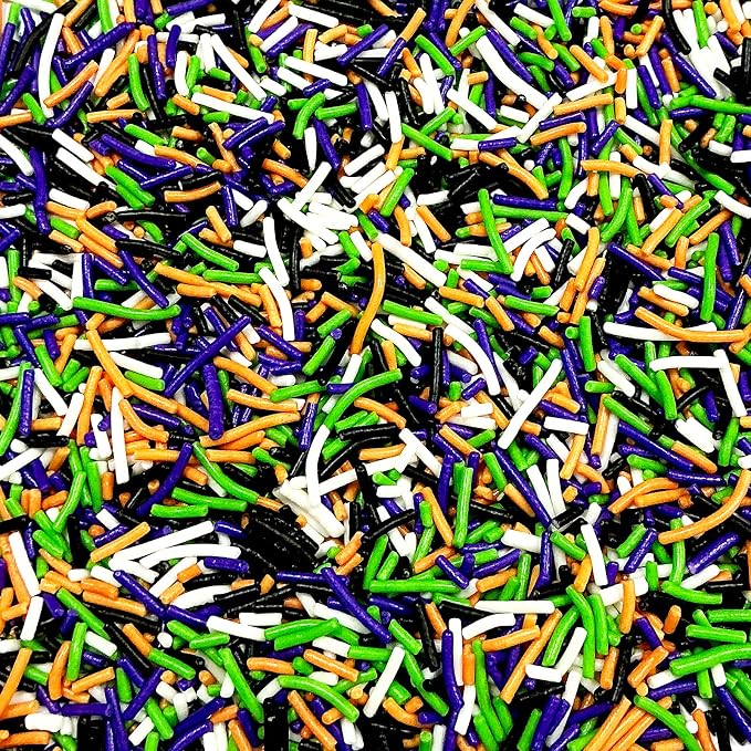 Homipooty Halloween Jimmies Sprinkles for Cake Decorating 100g/3.5oz Edible Orange, Black, Purple, Green and White Jimmies Mix for Baking, Ice Cream Toppings, Cupcakes, Cookies, Donuts