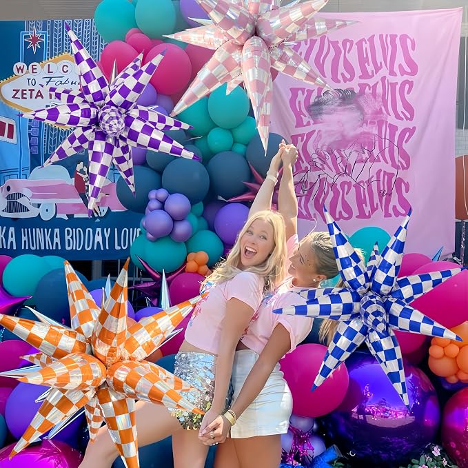 2 * 12 Pcs Blue Silver Iridescent Checkered Star Foil Balloons/Race Car Party/Talla*dega Nights 1st Birthday/Outer Space Galaxy Theme/Las Vegas Casino Bar Party/Father's Day(2Pcs Blue laser)