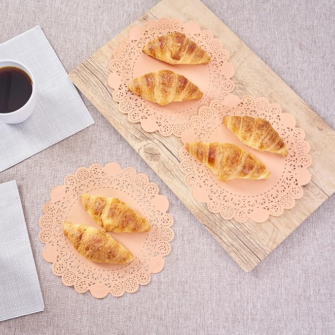 Pastry Tek 8 x 8 Inch Paper Lace Doilies, 4000 Disposable Table Doilies - Elegant Lace Finish, Long Lasting, Coral Paper Doily, for Pastries, Cupcakes, Desserts - Restaurantware