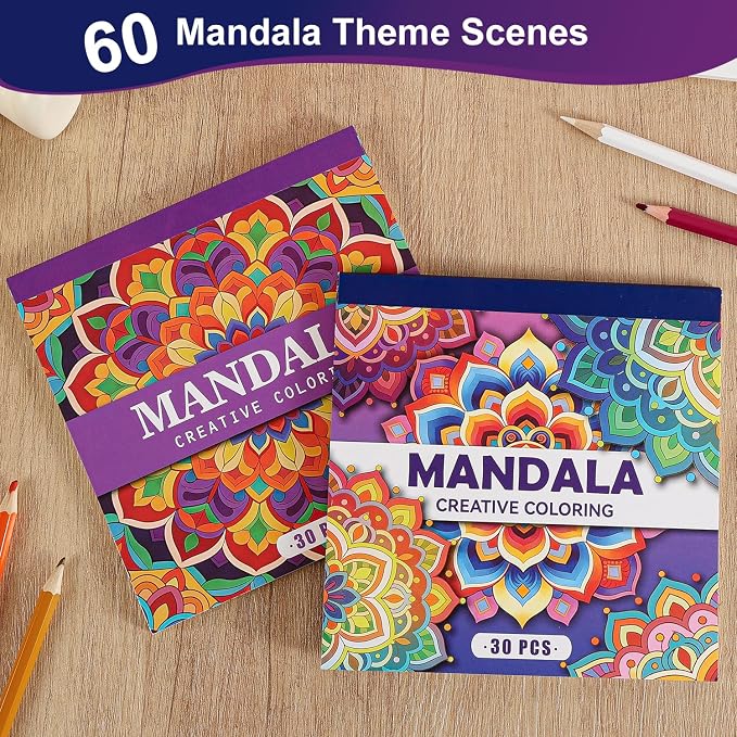 2 PCS Mandala Coloring Book for Adults Relaxation and Teens Stress Relief, 60 Pages Spiral Coloring Book for Women,Mindfulness Stress-Free Patterns for Adult to Relax Relieve Anxiety Gifts