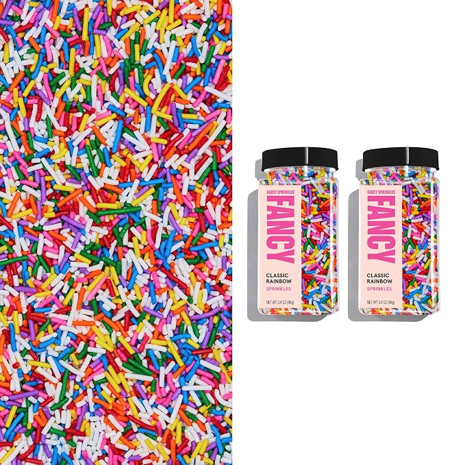 Fancy Sprinkles Classic Rainbow Crunchy Jimmies | Rainbow Sprinkles for Cake, Cupcake & Cookie Decorating | Funfetti & Ice Cream Topping | Birthday & Everyday | 2 Pack (0.5c)