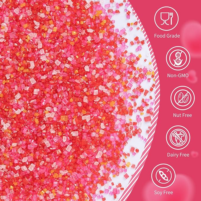 Edible Sanding Sugar Sprinkles,150g/5.3oz,Edible Gold Red Pink and White Sprinkle for Cake Decorating,Colored Crystals Sprinkle Mix for Cookies,Ice Cream,Fondant Cake,Caramel Apples,Cupcakes Decoration Topper,Desserts,Wedding Birthday Party Supplies