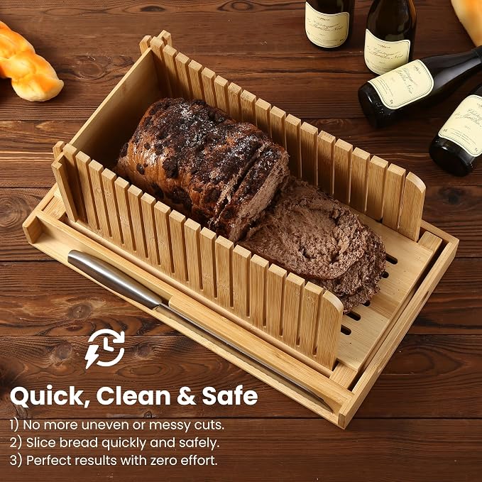 Bread Slicer with Knife – Adjustable Bread Slicer for Homemade Bread, Wooden Bread Cutter, Compact Bread Cutter for Homemade Bread, Easy-to-Use Bread Cutting Guide
