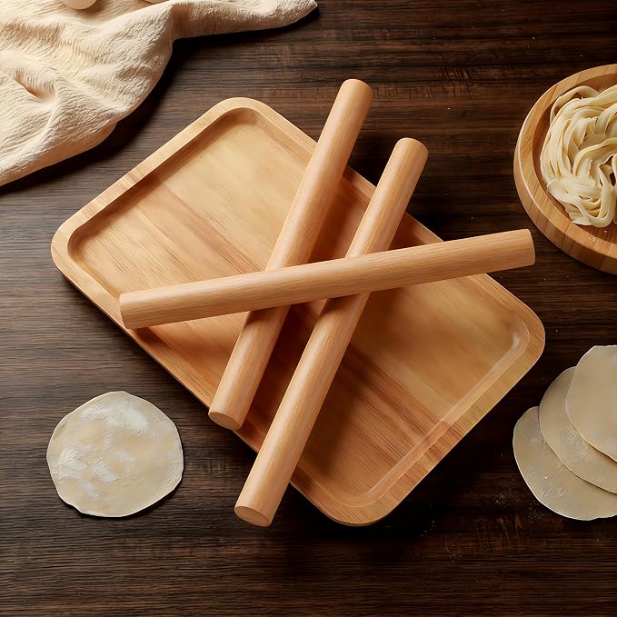 Wood Rolling Pin 16.9 Inch, Natural Beech Wood Non-Stick Rolling Pin for Baking, Wooden Dough Roller for Pizza, Pastry, Pie Crust, Cookies & Fondant, Essential Kitchen Baking Tool
