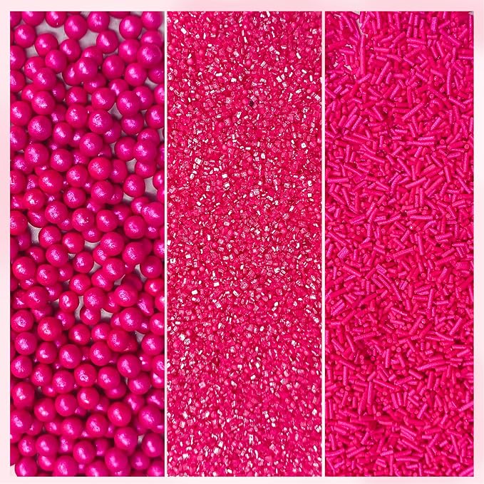 Confect Crimson Pearl Sprinkles | Assorted 5-Pack Pink Edible Sprinkles Mix with Dragees, Jimmies & Sparkling Sugar for Cake & Cupcake Decoration, Perfect for Birthdays & Parties | Vegan, Gluten-Free, Nut-Free, Soy-Free, Dairy-Free , Handcrafted Sprink...
