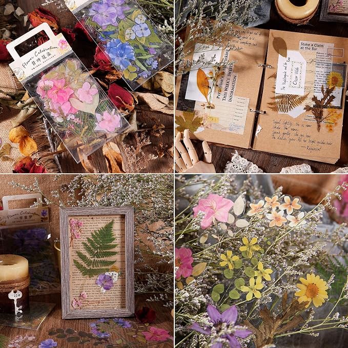 160pcs Pre-Cut Scrapbooks Natural Stickers, Floral and Plant Sticker for DIY Craft, Planners, Journal, Notebook, Laptop, Cell Phone, Calendars, Wedding Scrapbooking, PET Material, Colorful